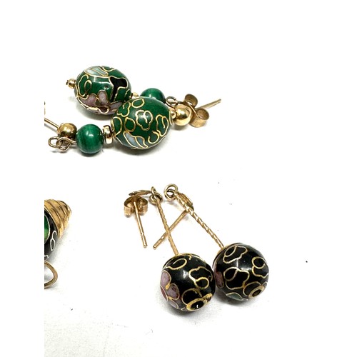 73 - 3 X 9ct Gold Enamel Work Drop Earrings (9.1g)