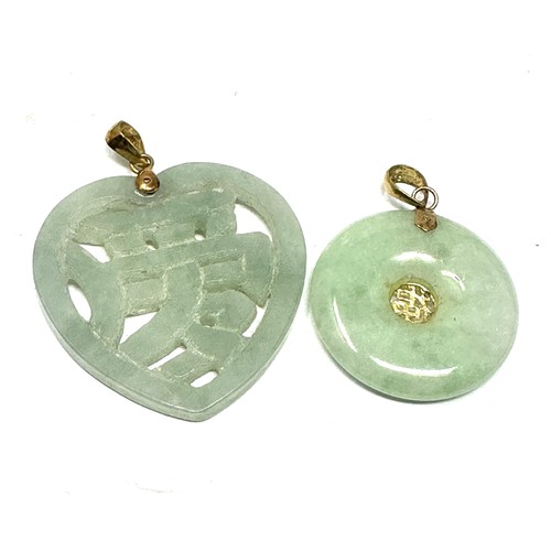 93 - 2 X 14ct Gold Jade Pendants (9.8g)