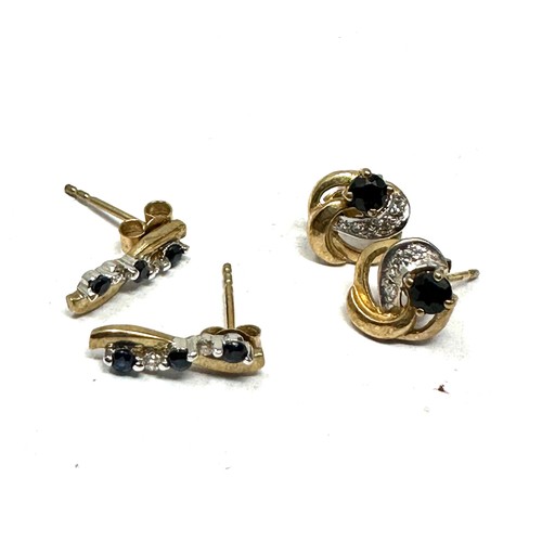 92 - 2 X 9ct Gold Diamond & Sapphire Stud Earrings (1.8g)