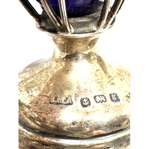 24 - Antique silver & blue  glass sugar sifter