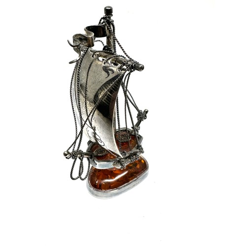 1 - miniature silver & amber  sailing boat