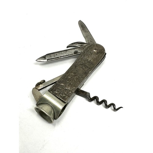 41 - antique silver cigar cutter & multi-tool knife