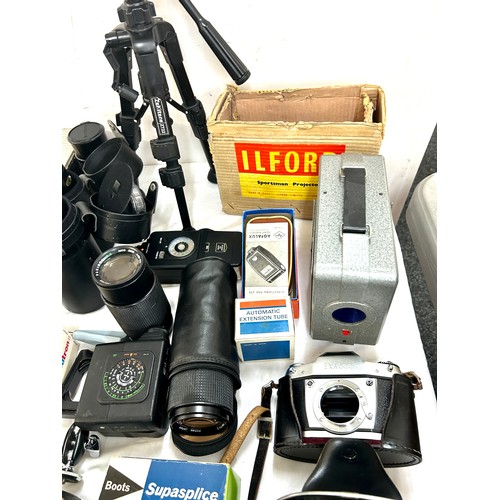 196 - Selection of various camera equipment, stands, lens etc, all untested