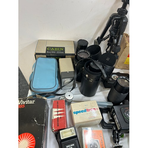 196 - Selection of various camera equipment, stands, lens etc, all untested