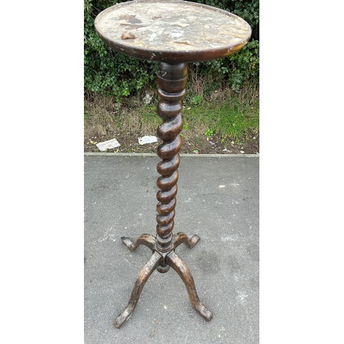 369 - tall barley twist oak torchere measures 62 inches tall