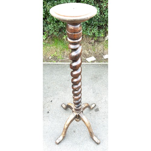 370 - oak barley twist torchere top missing measures 61 inches tall