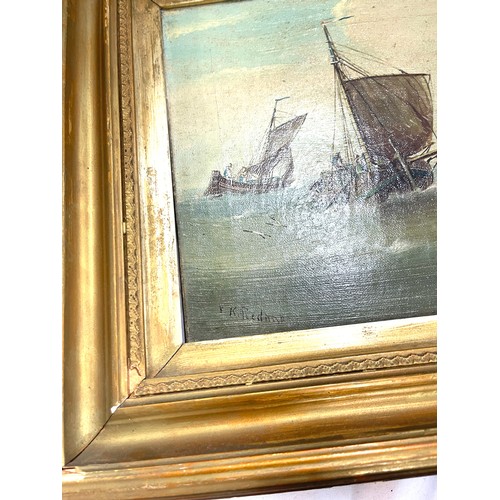 38 - Pair Victorian 19th century oil on canvas paintings with boat scenes signed Edward King Redmore (182... 