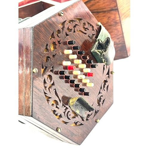 407 - Antique circa 1860 rock Chidley concertina, 48 key button, Rosewood fretted ends in original case, e... 