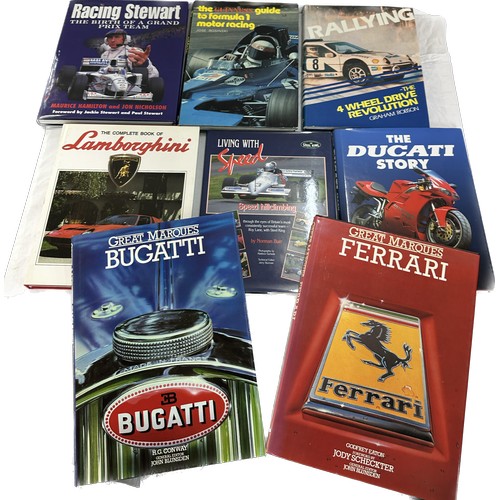 172 - Selection of motoring and motor racing books to include Rocky start, Rallying, the ducarti story etc