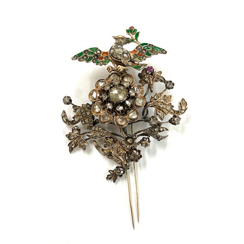 366 - Museum quality large 19th century Turkish ottoman rose cut diamond, enamel, yellow gold and silver a... 