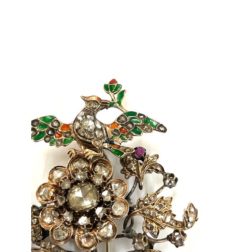 366 - Museum quality large 19th century Turkish ottoman rose cut diamond, enamel, yellow gold and silver a... 