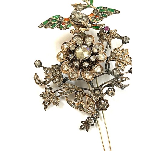 366 - Museum quality large 19th century Turkish ottoman rose cut diamond, enamel, yellow gold and silver a... 