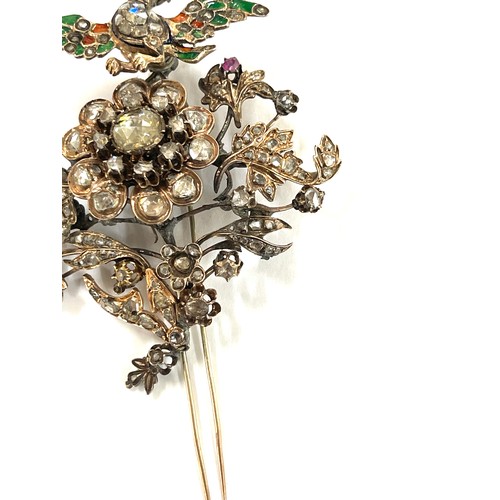 366 - Museum quality large 19th century Turkish ottoman rose cut diamond, enamel, yellow gold and silver a... 