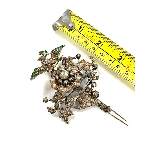 366 - Museum quality large 19th century Turkish ottoman rose cut diamond, enamel, yellow gold and silver a... 