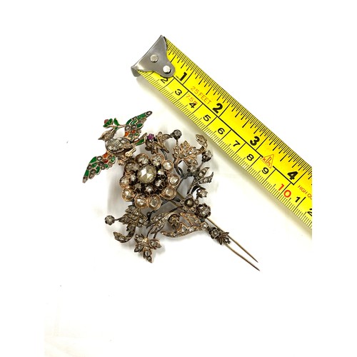 366 - Museum quality large 19th century Turkish ottoman rose cut diamond, enamel, yellow gold and silver a... 