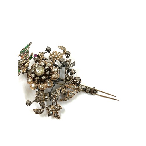 366 - Museum quality large 19th century Turkish ottoman rose cut diamond, enamel, yellow gold and silver a... 