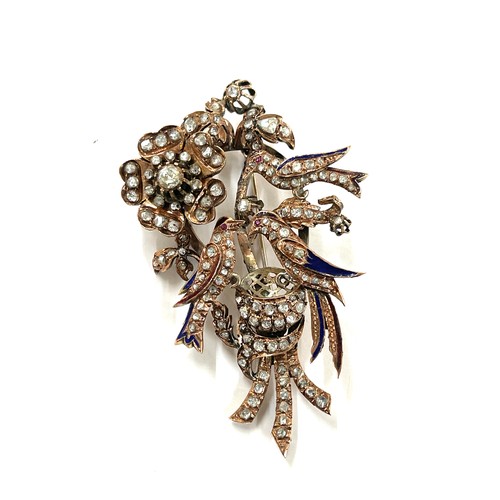 368 - Museum quality large 19th century Turkish ottoman rose cut diamond, enamel, yellow gold and silver a... 