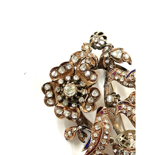 368 - Museum quality large 19th century Turkish ottoman rose cut diamond, enamel, yellow gold and silver a... 
