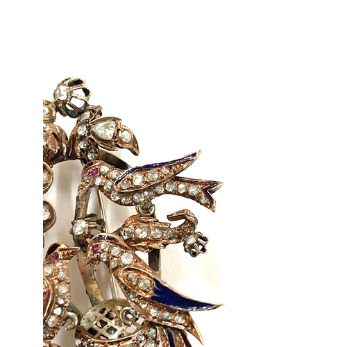 368 - Museum quality large 19th century Turkish ottoman rose cut diamond, enamel, yellow gold and silver a... 