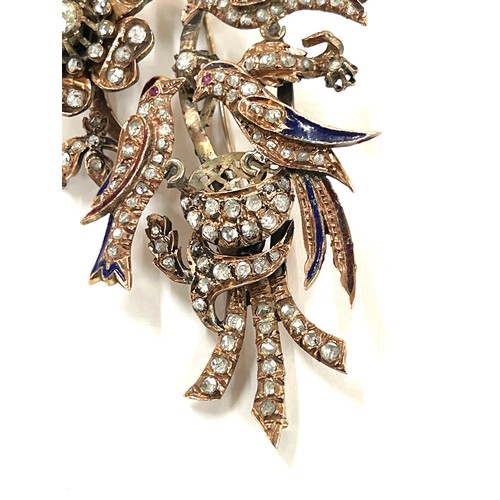 368 - Museum quality large 19th century Turkish ottoman rose cut diamond, enamel, yellow gold and silver a... 