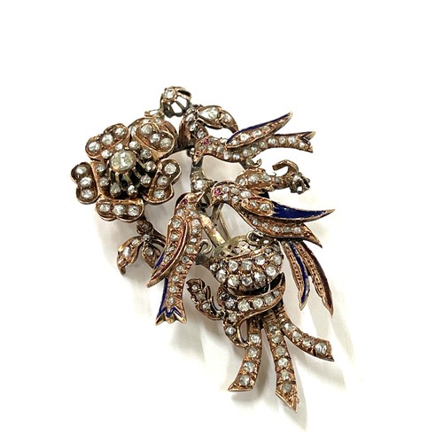 368 - Museum quality large 19th century Turkish ottoman rose cut diamond, enamel, yellow gold and silver a... 