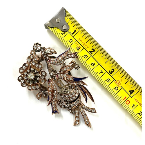 368 - Museum quality large 19th century Turkish ottoman rose cut diamond, enamel, yellow gold and silver a... 