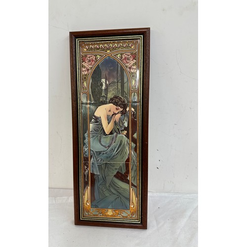 23 - Art deco style three tile picture, approximate measurements: 20 inches wide by 8 inches tall