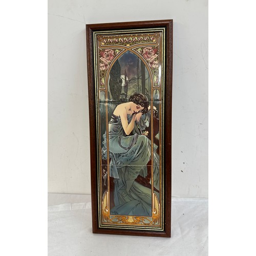 23 - Art deco style three tile picture, approximate measurements: 20 inches wide by 8 inches tall