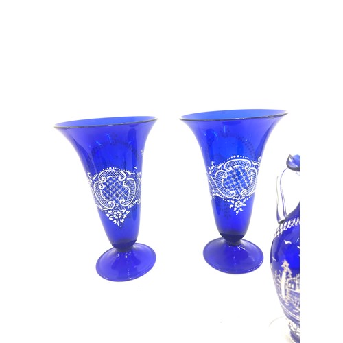 40 - Venetian blue glass vase four all hand painted, tallest measures approximately: 40 inches tall