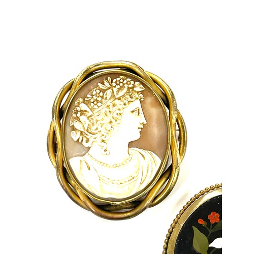 482 - Large victorian cameo brooch and a pietra dura pendant