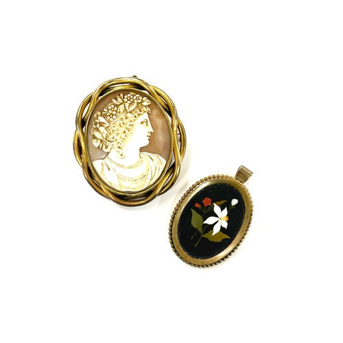 482 - Large victorian cameo brooch and a pietra dura pendant