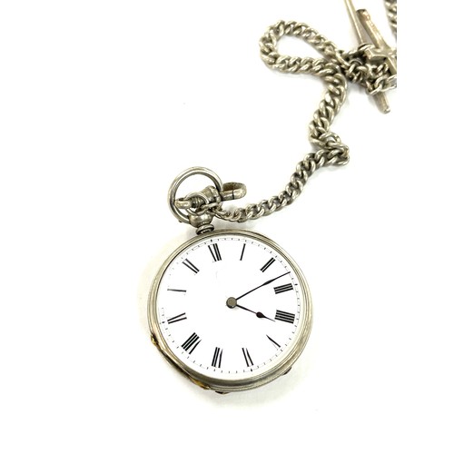 433 - Sterling silver double Albert pocket watch chain and complete with silver pocket watch and small cha... 