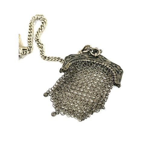 433 - Sterling silver double Albert pocket watch chain and complete with silver pocket watch and small cha... 