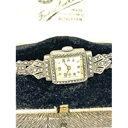 463 - Vintage marcasite cocktail watch, strap with silver hallmarks