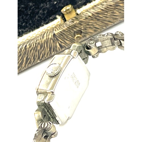 463 - Vintage marcasite cocktail watch, strap with silver hallmarks