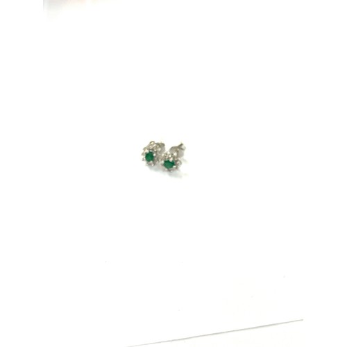 450 - 9ct white gold emerald and diamond earrings 1.3 grams