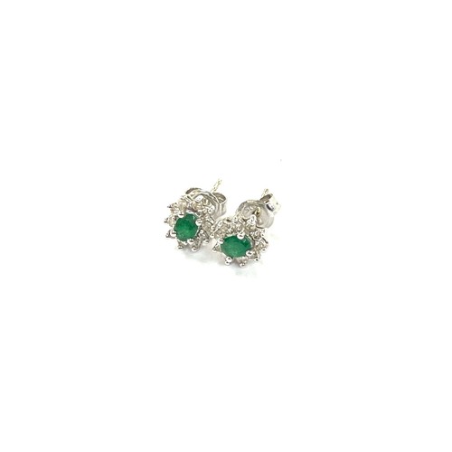 450 - 9ct white gold emerald and diamond earrings 1.3 grams