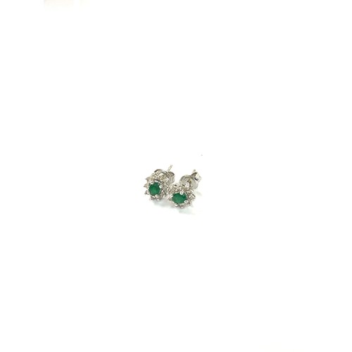 450 - 9ct white gold emerald and diamond earrings 1.3 grams