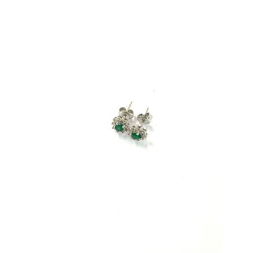 450 - 9ct white gold emerald and diamond earrings 1.3 grams