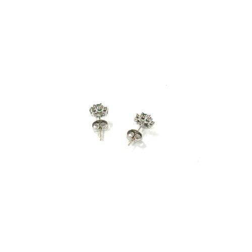 450 - 9ct white gold emerald and diamond earrings 1.3 grams