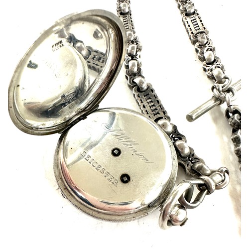 427 - Silver pocket watch marked Wilkinson Leicester with unusual link chain and fob, gross weight 94grams... 