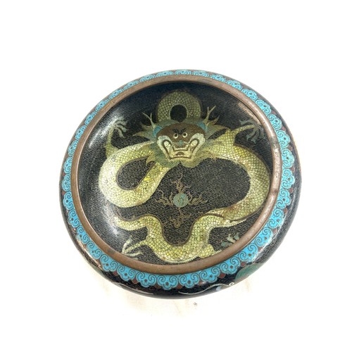 399 - Chinese cloisonne dragon design bowl, 4 character mark to base, 3 inches tall 8 inches diameter