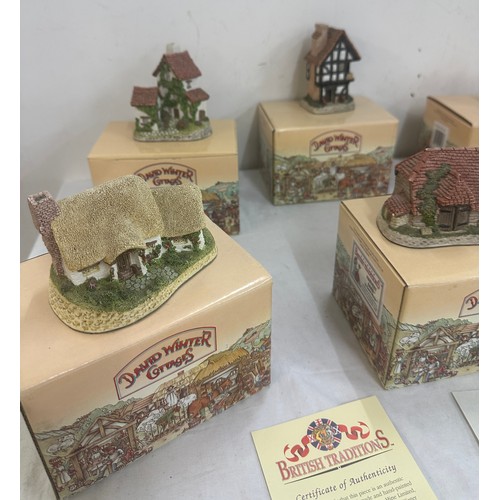 122 - Selection of David Winter cottages all boxed  to include Britian's traditions, some with COA