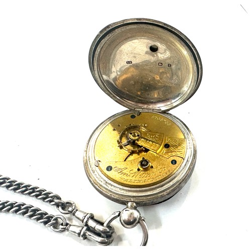 428 - Silver cased Waltham pocket watch with a silver Albert chain, untested