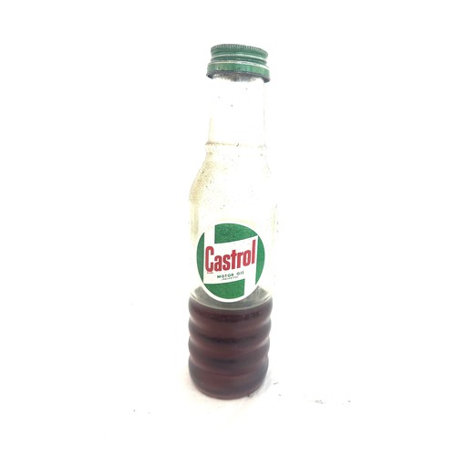 16 - Vintage Castrol oil glass bottle and contents