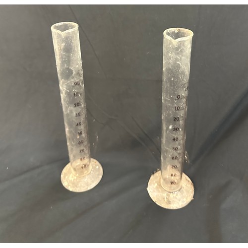 32 - 2 Vintage glass scientific measuring tubes, 9.5 inches tall