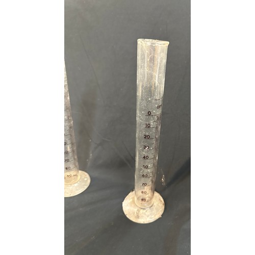 32 - 2 Vintage glass scientific measuring tubes, 9.5 inches tall