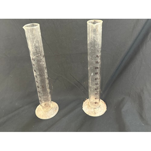 32 - 2 Vintage glass scientific measuring tubes, 9.5 inches tall