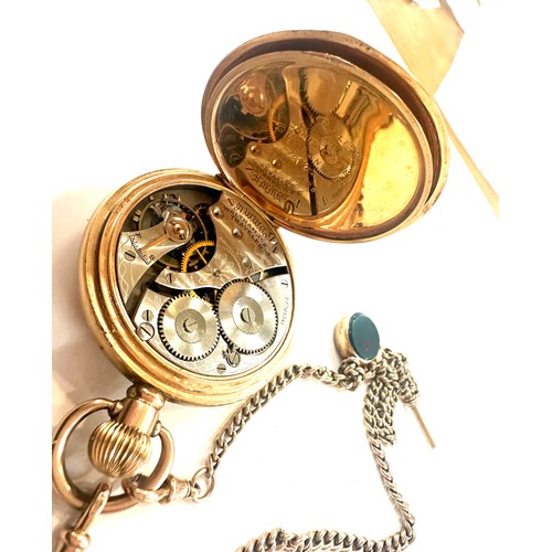 432 - Vintage Dennison cased Waltham full hunter pocket watch, untested with a 9ct gold Albert chain, tota... 