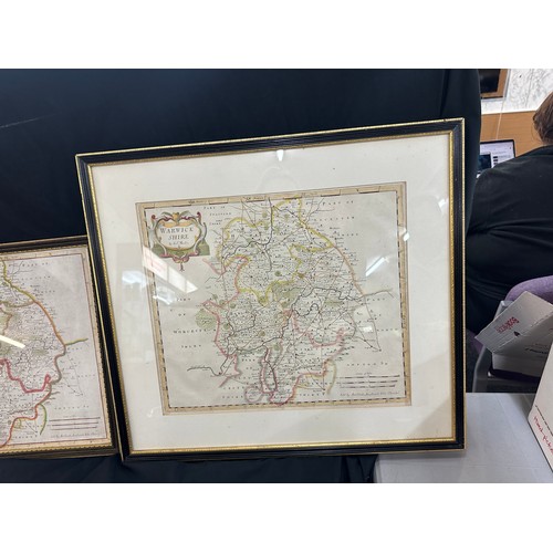 47 - Two framed maps of Warwick largest measures 22 inches high by 24 inches wide